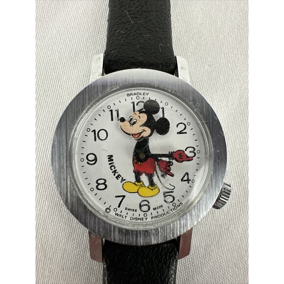 Vintage Bradley Swiss Made Mickey Mouse Wind Up Watch Animated Nodding Pointing - Picture 3 of 6